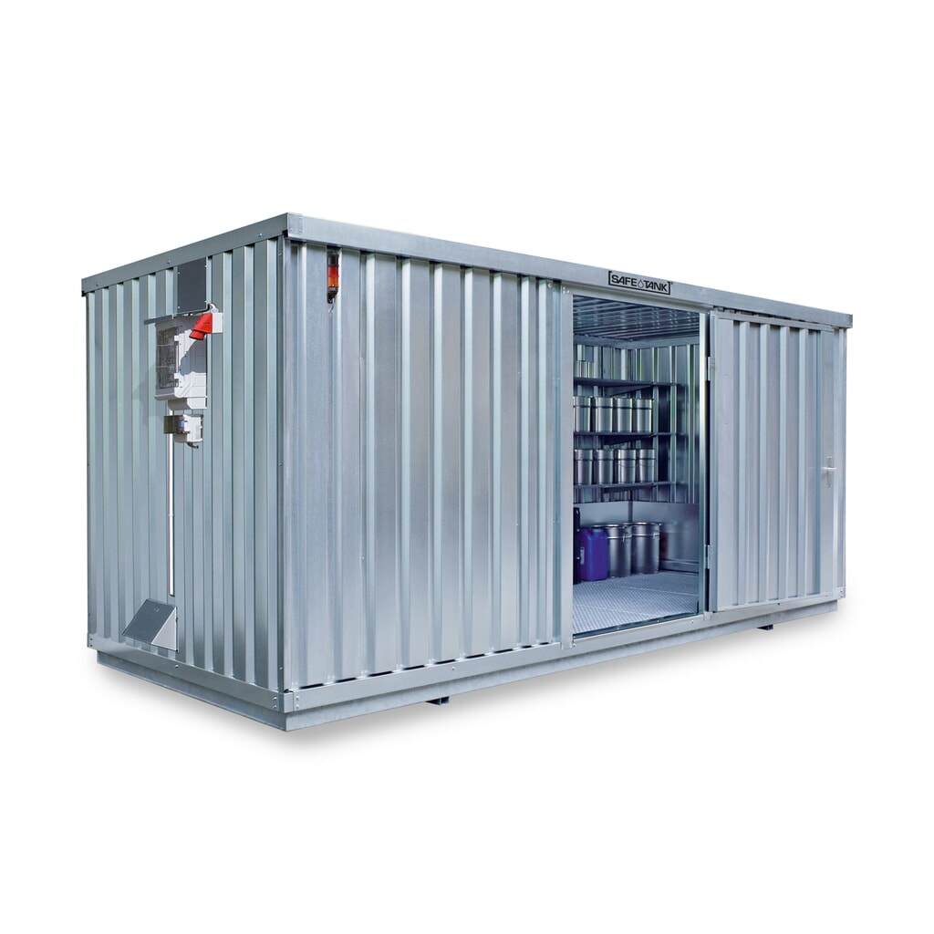 Conteneur pour substances dangereuses SAFE Tank 1700 CONTROL, dispositif antidéflagrant automatisé pour une efficacité énergétique et une sécurité maximales, dimensions extérieures 5 380x2 170x2 300 mm, porte à un battant, au centre du côté Illustration du produit: Conteneur pour substances dangereuses SAFE Tank 1700 CONTROL, dispositif antidéflagrant automatisé pour une efficacité énergétique et une sécurité maximales, dimensions extérieures 5 380x2 170x2 300 mm, porte à un battant, au centre du côté