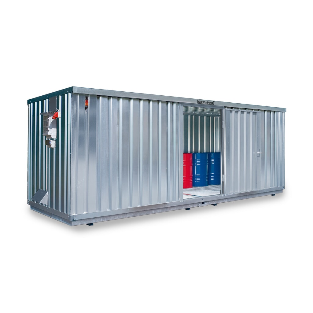 Illustration du produit: Conteneur pour substances dangereuses SAFE Tank 1900 CONTROL, dispositif antidéflagrant automatisé pour une efficacité énergétique et une sécurité maximales, dimensions extérieures 6 380x2 170x2 310 mm, porte à doubles battants (division