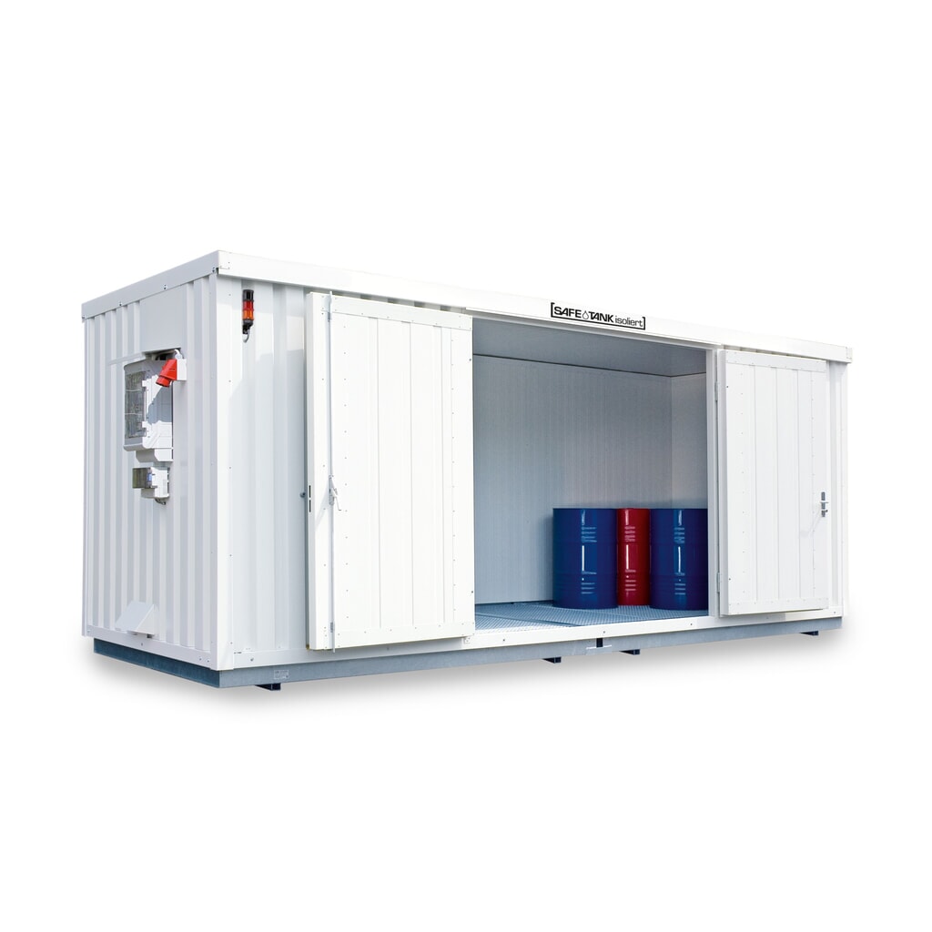Conteneur pour substances dangereuses SAFE Tank 1700 isolé CONTROL, dispositif antidéflagrant automatisé pour une efficacité énergétique et une sécurité maximales, dimensions extérieures 5 380x2 170x2 520 mm, porte à un battant, au centre du Illustration du produit: Conteneur pour substances dangereuses SAFE Tank 1700 isolé CONTROL, dispositif antidéflagrant automatisé pour une efficacité énergétique et une sécurité maximales, dimensions extérieures 5 380x2 170x2 520 mm, porte à un battant, au centre du