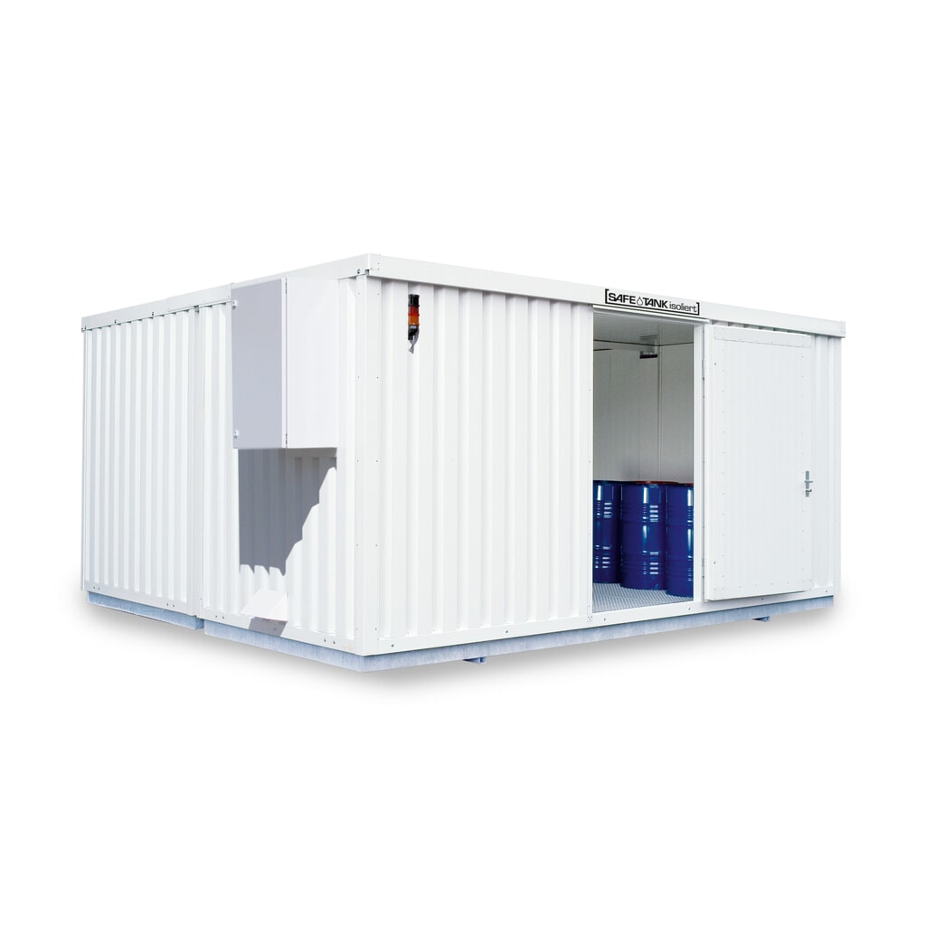 Illustration du produit: Conteneur pour substances dangereuses SAFE Tank 4000 isolé CONTROL, dispositif antidéflagrant automatisé pour une efficacité énergétique et une sécurité maximales, dimensions extérieures 5 380x4 340x2 520 mm, porte à un battant, au centre du