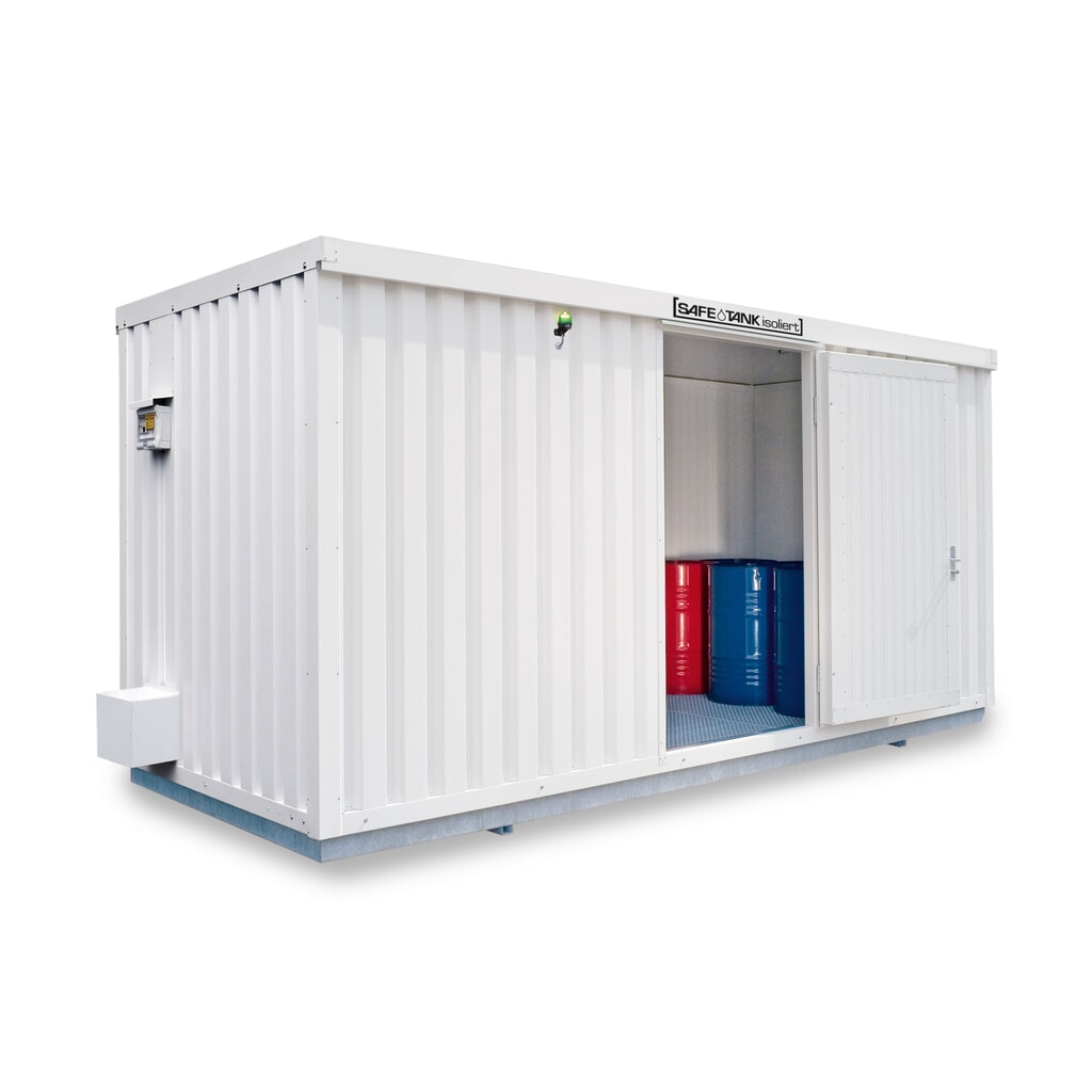 Conteneur pour substances dangereuses SAFE Tank 1350 ECO, à haut rendement énergétique grâce à la commande du ventilateur en fonction des besoins, dimensions extérieures 5 380x2 170x2 520 mm, porte à un battant, au centre du côté large, Illustration du produit: Conteneur pour substances dangereuses SAFE Tank 1350 ECO, à haut rendement énergétique grâce à la commande du ventilateur en fonction des besoins, dimensions extérieures 5 380x2 170x2 520 mm, porte à un battant, au centre du côté large,