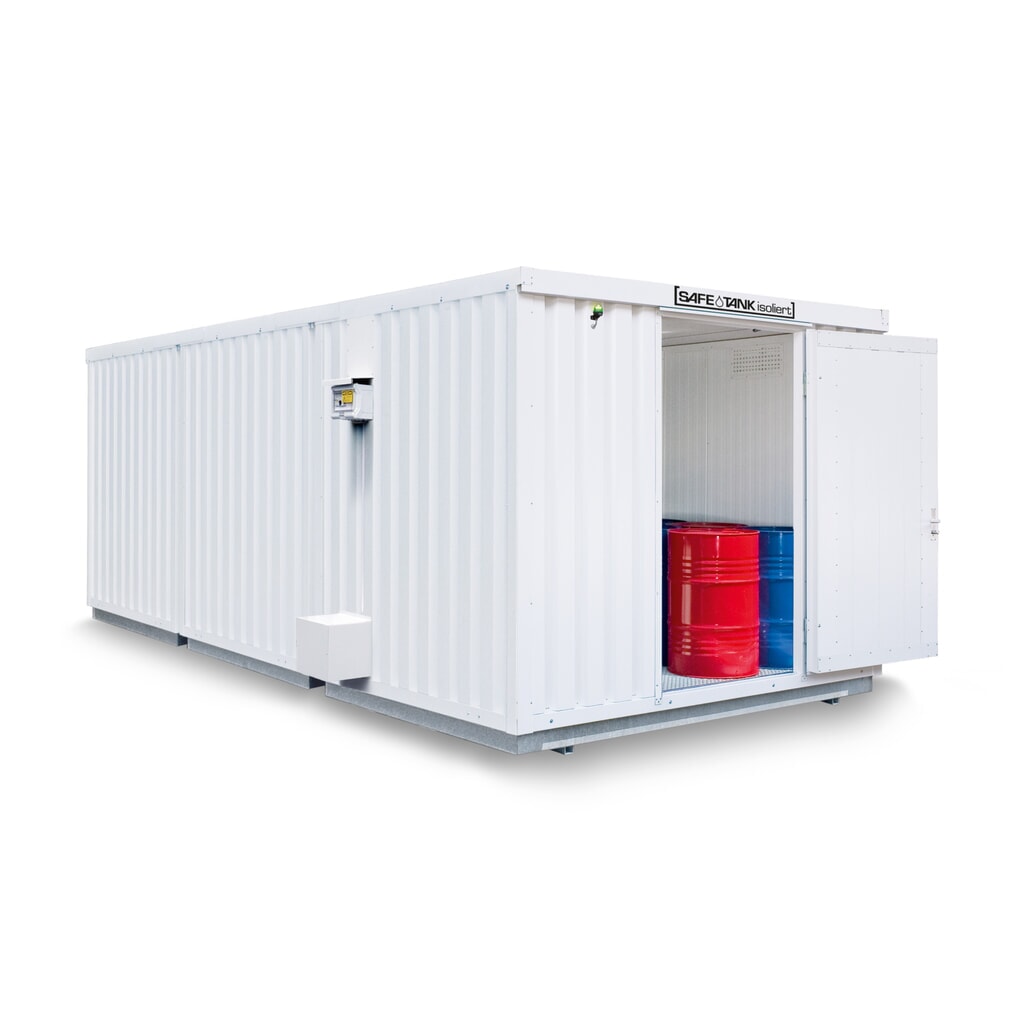 Conteneur pour substances dangereuses SAFE Tank 3000 ECO, efficacité énergétique grâce à la commande du ventilateur en fonction des besoins, dimensions extérieures 3 350x6 520x2 560 mm, porte à un battant, latéral dans le côté de 2 m, Illustration du produit: Conteneur pour substances dangereuses SAFE Tank 3000 ECO, efficacité énergétique grâce à la commande du ventilateur en fonction des besoins, dimensions extérieures 3 350x6 520x2 560 mm, porte à un battant, latéral dans le côté de 2 m,