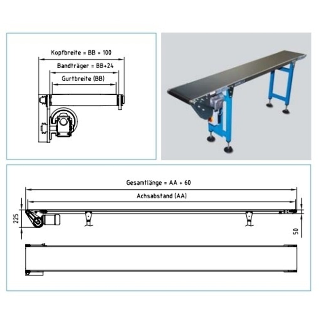 Convoyeur à bande 15 kg/m max., largeur de bande 100 mm, longueur 1 m N° de l'image du produit 2 : Convoyeur à bande 15 kg/m max., largeur de bande 100 mm, longueur 1 m