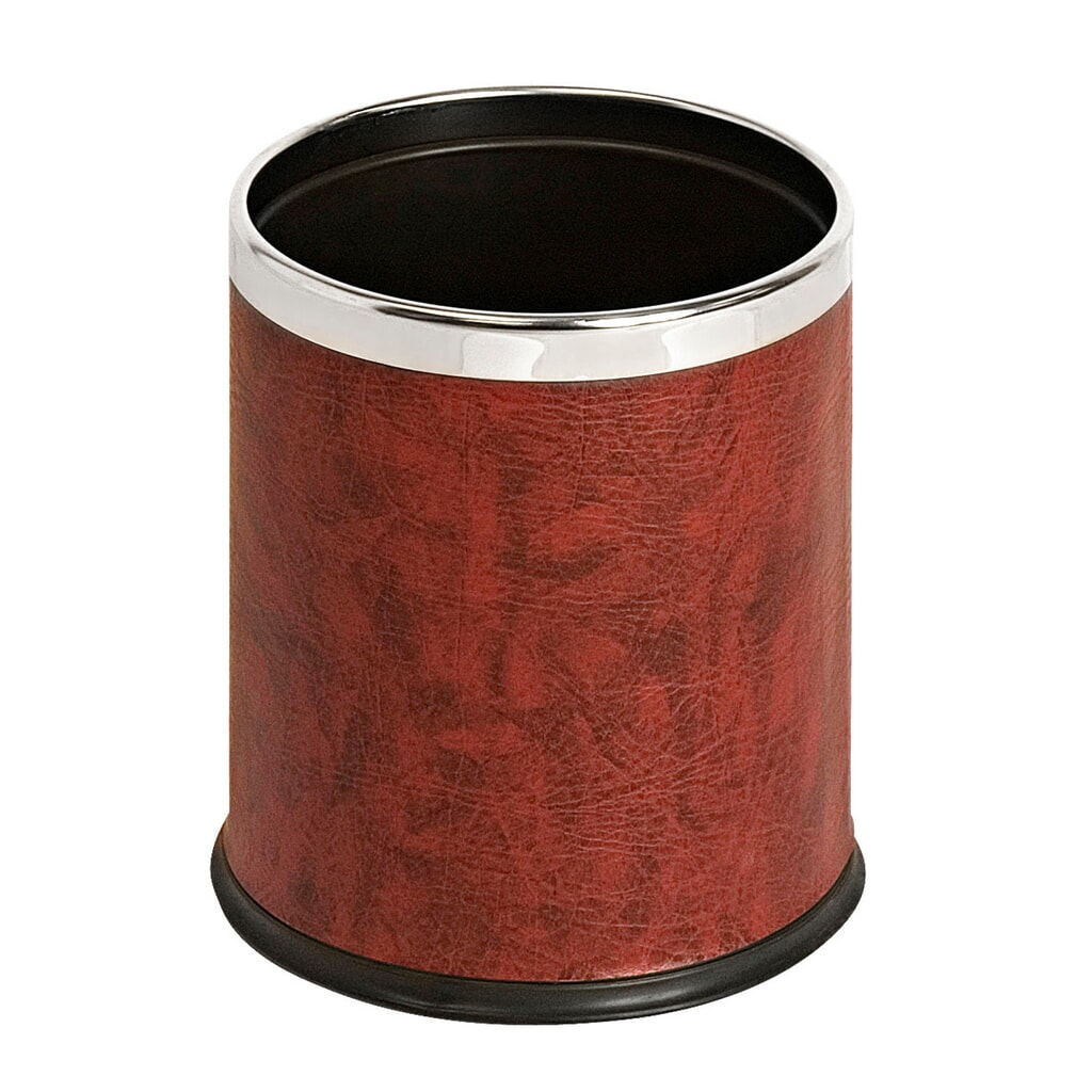 Illustration du produit: Corbeille à papier aspect cuir, double paroi, 10 litres, bordeaux, chromé