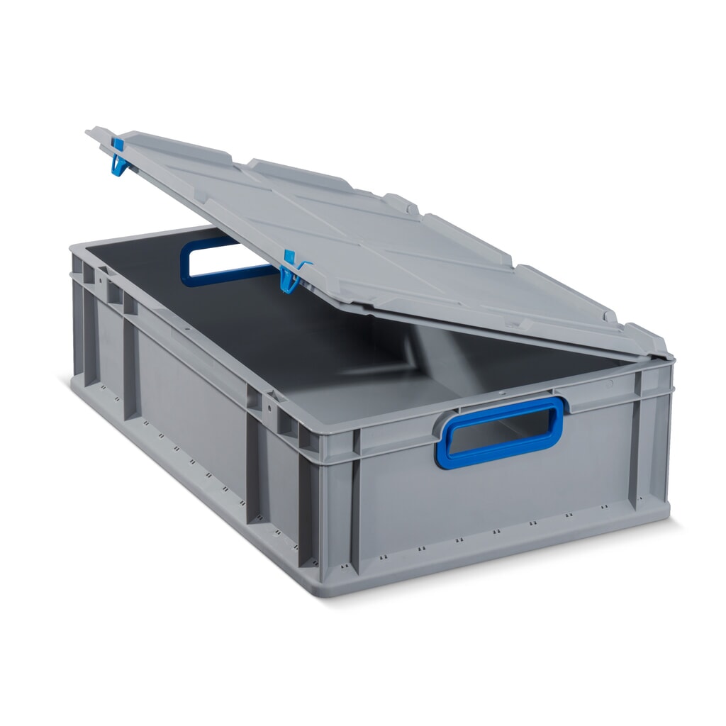 Couvercle à charnières, sans fermetures pour bac empilable format Europe, pour lxP 600 x 400 mm N° de l'image du produit 2 : Couvercle à charnières, sans fermetures pour bac empilable format Europe, pour lxP 600 x 400 mm