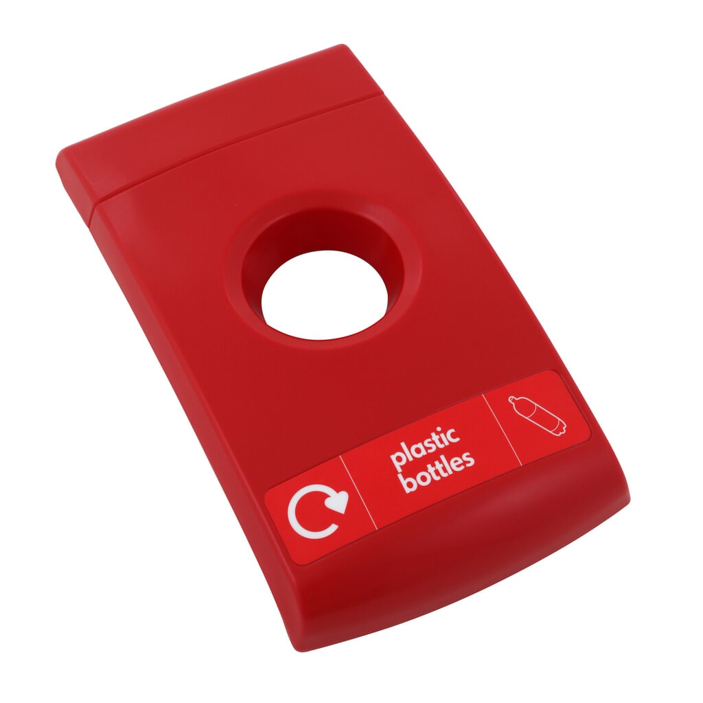 Illustration du produit: Couvercle pour poubelles Midi/Mini ENVIROBIN, rouge, inscription « plastic bottles »