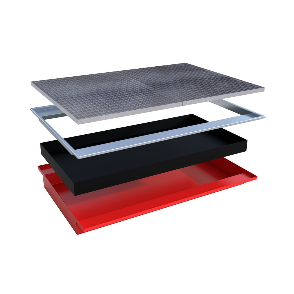 N° de l'image du produit 2 : Bauer® bac de rétention à suspendre en acier avec insert en polyéthylène EHW 1800 PE, peint, rouge feu