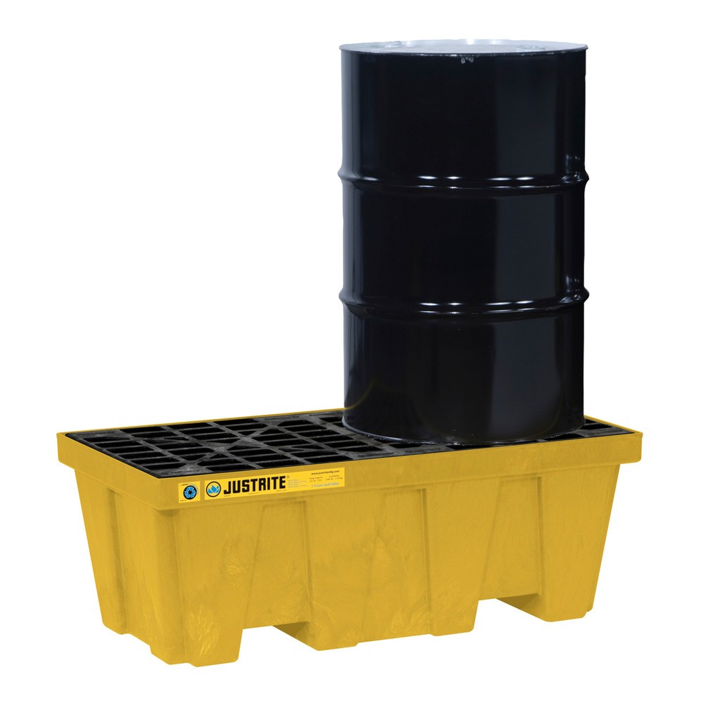 Illustration du produit: Justrite® bac de rétention en plastique recyclé à 100 %, pour 2 fûts de 200 litres, contenance 250 l, jaune