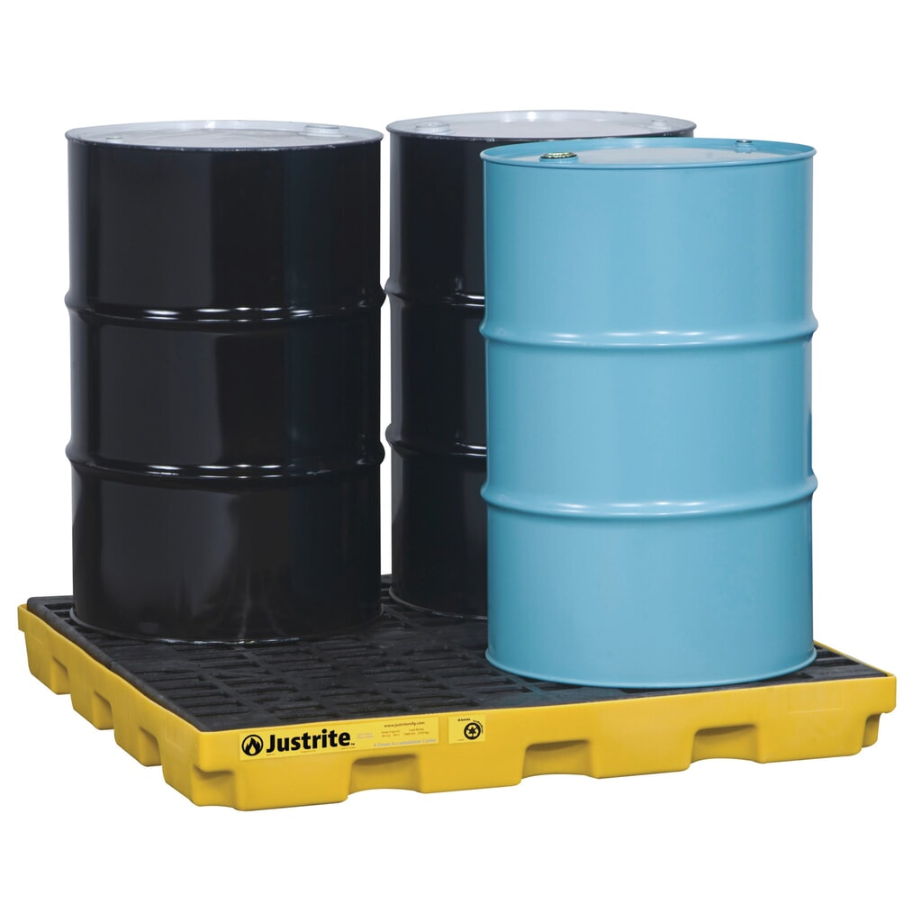 Justrite® bac de rétention plat en polyéthylène (PE), 4 x 200 l, contenance 185 l, jaune N° de l'image du produit 2 : Justrite® bac de rétention plat en polyéthylène (PE), 4 x 200 l, contenance 185 l, jaune