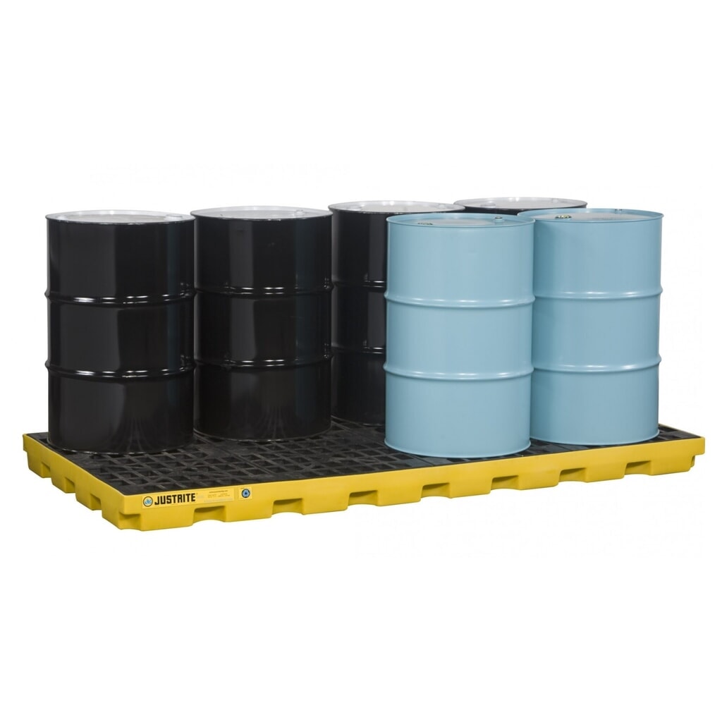 Justrite® bac de rétention plat en polyéthylène (PE), 8 x 200 l, contenance 371 l, jaune Illustration du produit: Justrite® bac de rétention plat en polyéthylène (PE), 8 x 200 l, contenance 371 l, jaune