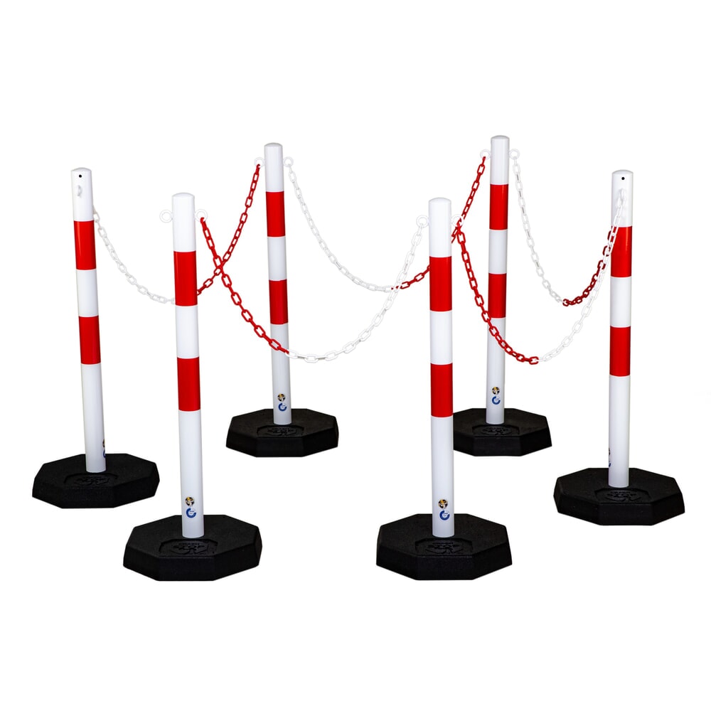 N° de l'image du produit 1 : dancop Jeu de potelets à chaîne KPS, chaîne en plastique de 25 m, rouge/blanc, 6 pcs/UV