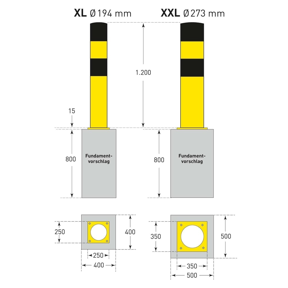 N° de l'image du produit 7 : MORAVIA Borne de protection, à cheviller, pour l’extérieur, hauteur 1 200 mm, Ø 273 mm