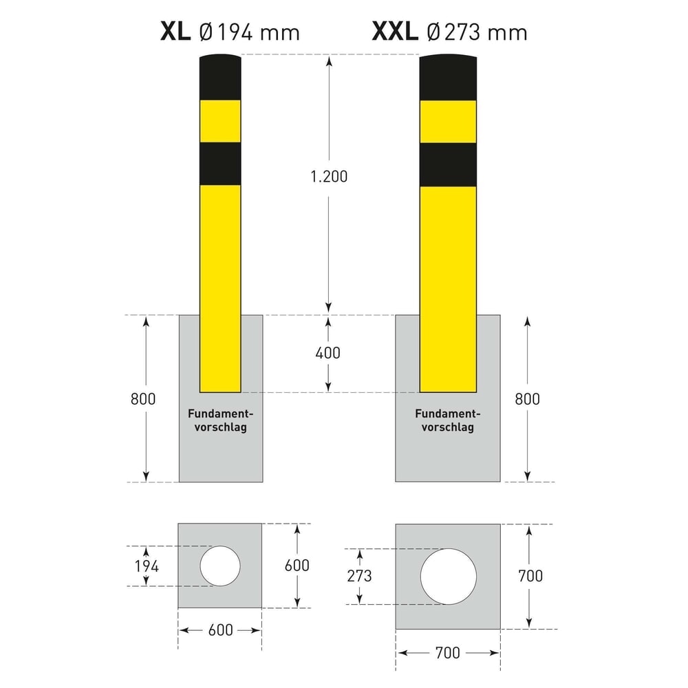 N° de l'image du produit 8 : MORAVIA Borne de protection, à bétonner, pour l’extérieur, hauteur 1 600 mm, Ø 273 mm
