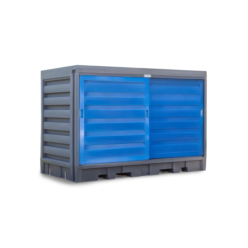 Dépôt à fûts en PE, HxlxP 2 170 x 3 200 x 1 740 mm, 2x IBC ou 8x 200 l Illustration du produit: Dépôt à fûts en PE, HxlxP 2 170 x 3 200 x 1 740 mm, 2x IBC ou 8x 200 l