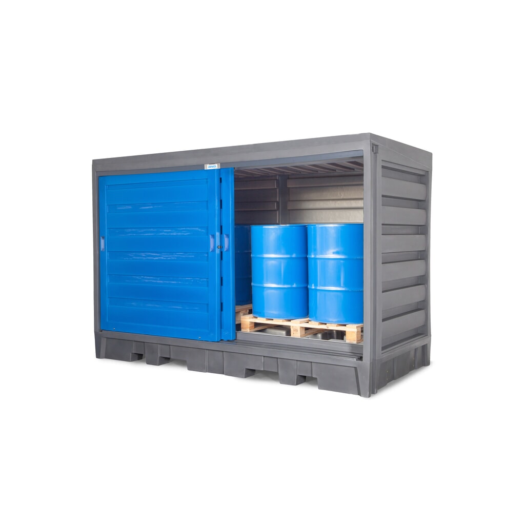 Dépôt à fûts en PE, HxlxP 2 170 x 3 200 x 1 740 mm, 2x IBC ou 8x 200 l N° de l'image du produit 3 : Dépôt à fûts en PE, HxlxP 2 170 x 3 200 x 1 740 mm, 2x IBC ou 8x 200 l