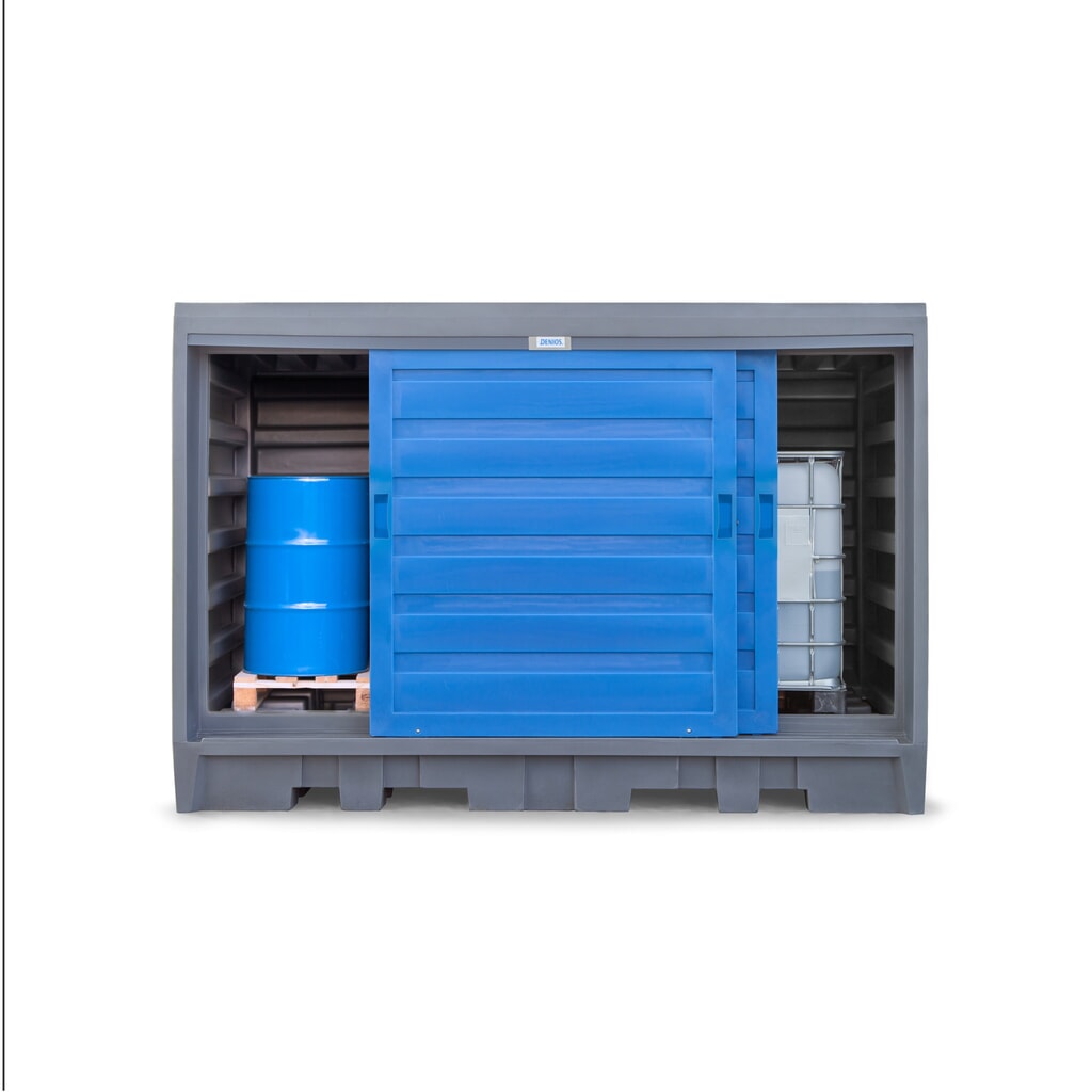 N° de l'image du produit 9 : Dépôt à fûts en PE, HxlxP 2 170 x 3 200 x 1 740 mm, 2x IBC ou 8x 200 l