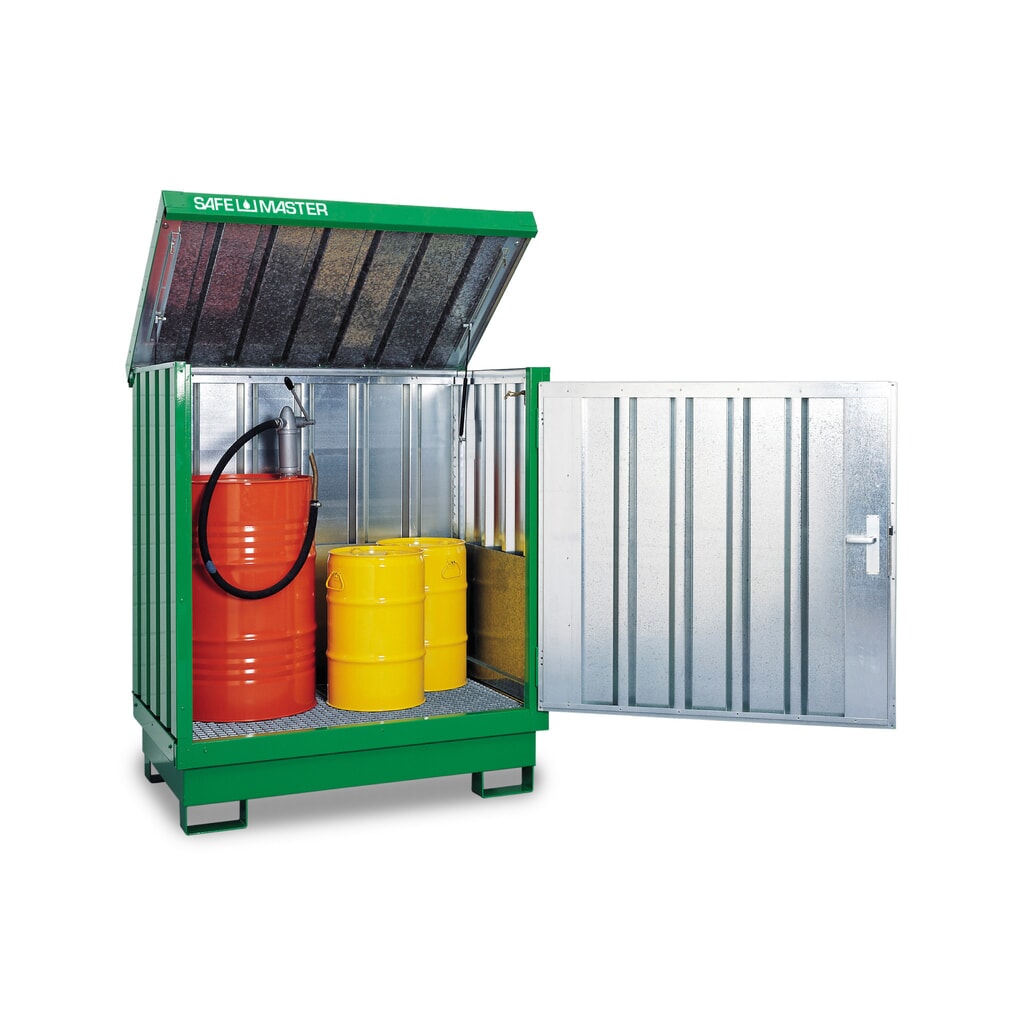 Dépôt de Matériau dangereuses, galvanisé et peint, 2x 200 litres, HxLxP 1,685 x 1,420 x 1,080 mm, vert herbe Illustration du produit: Dépôt de Matériau dangereuses, galvanisé et peint, 2x 200 litres, HxLxP 1,685 x 1,420 x 1,080 mm, vert herbe