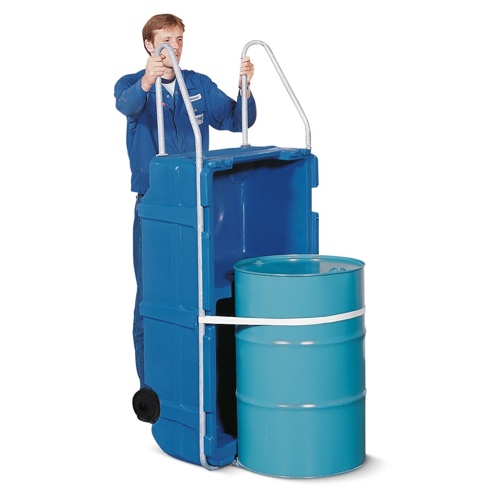 Illustration du produit: Denios diable porte-fûts avec bac de rétention intégré en polyéthylène (PE), pour 1 fût de 200 litres
