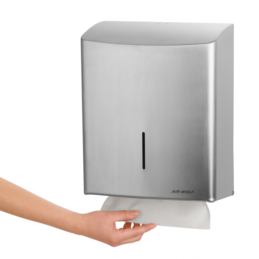 N° de l'image du produit 5 : Distributeur d’essuie-mains en papier Air-Wolf pour jusqu’à 600 essuie-mains pliés en acier inoxydable brossé