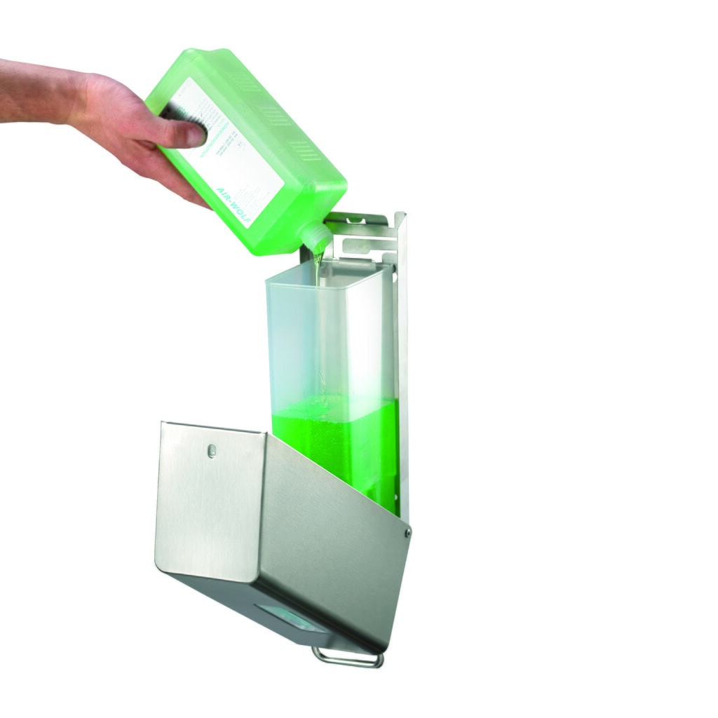 N° de l'image du produit 2 : Distributeur de savon et de désinfectant Air-Wolf pour 600 ml de lotion lavante pour les mains ou de désinfectant en acier inoxydable brossé Série Omega