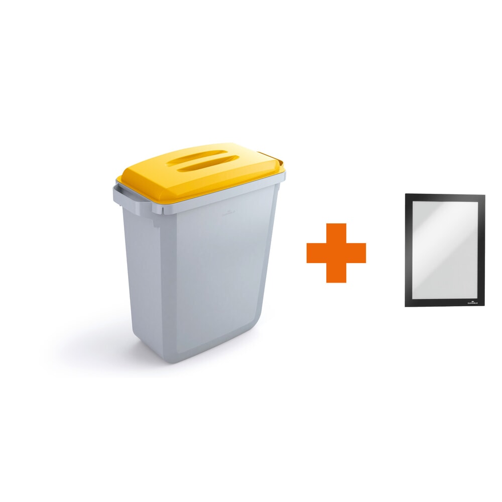 N° de l'image du produit 1 : DURABLE Conteneur à déchets DURABIN® 60L avec couvercle + cadre d’affichage DURAFRAME®, jaune