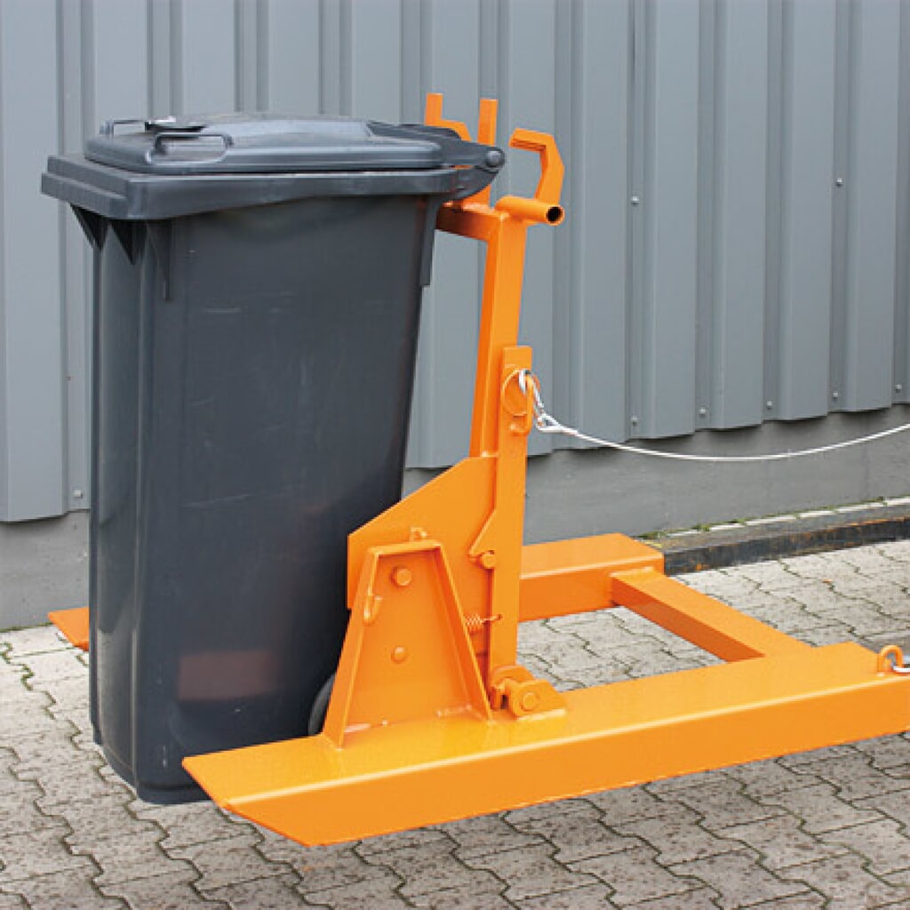 Eichinger® Basculeur de poubelle pour poubelles d’ordures ménagères, 600 kg, poubelle de 80 ou 120 litres orangé pur N° de l'image du produit 2 : Eichinger® Basculeur de poubelle pour poubelles d’ordures ménagères, 600 kg, poubelle de 80 ou 120 litres orangé pur
