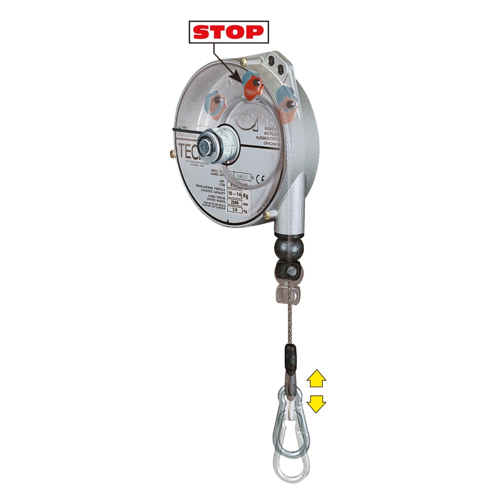 Illustration du produit: Équilibreur à ressort, avec dispositif d’arrêt, boîtier en aluminium, câble de 2,5 m, capacité de charge 2-4 kg