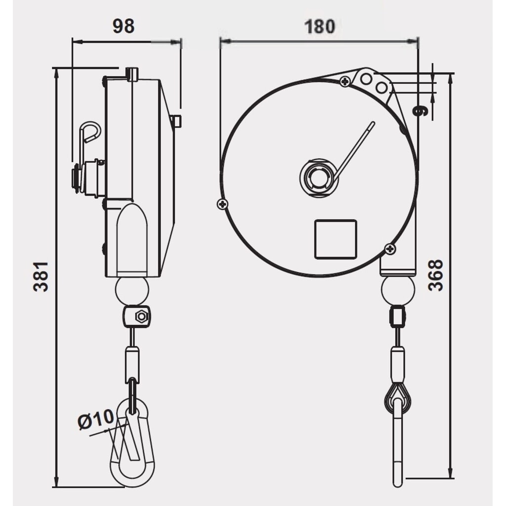 Équilibreur à ressort Foodline, avec dispositif d’arrêt, extension de câble 2,5 m, capacité de charge 0,5-2 kg N° de l'image du produit 2 : Équilibreur à ressort Foodline, avec dispositif d’arrêt, extension de câble 2,5 m, capacité de charge 0,5-2 kg