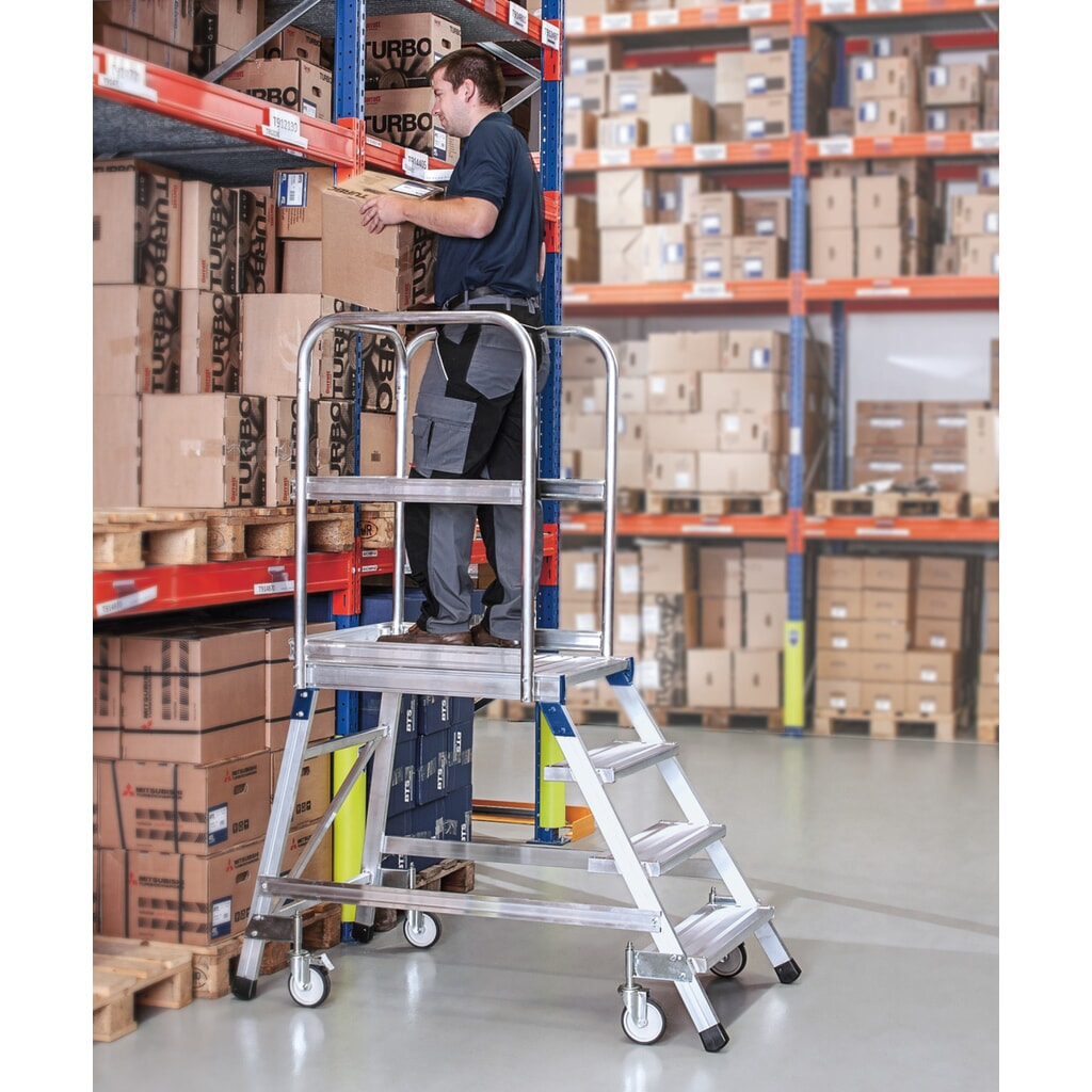 N° de l'image du produit 4 : Échelle plate-forme ZARGES, mobile, accessible d’un côté, hauteur de travail 1,44 m, aluminium