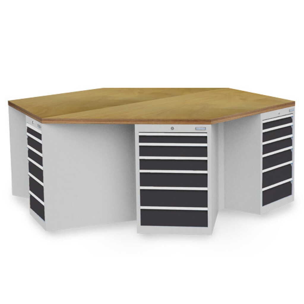 Illustration du produit: Établi de groupe Bedrunka+Hirth R 18-24, avec 36 tiroirs, H x l x P 859 x 2 500 x 2 165 mm, gris clair, gris anthracite