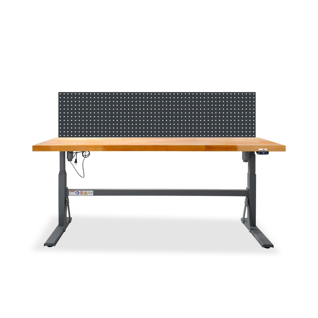 Établi électriquement réglable en hauteur e-Adjust Steinbock®, avec panneau perforé, H x l x p 700-1 170 x 2 000 x 750 mm, capacité de charge 350 kg Illustration du produit: Établi électriquement réglable en hauteur e-Adjust Steinbock®, avec panneau perforé, H x l x p 700-1 170 x 2 000 x 750 mm, capacité de charge 350 kg