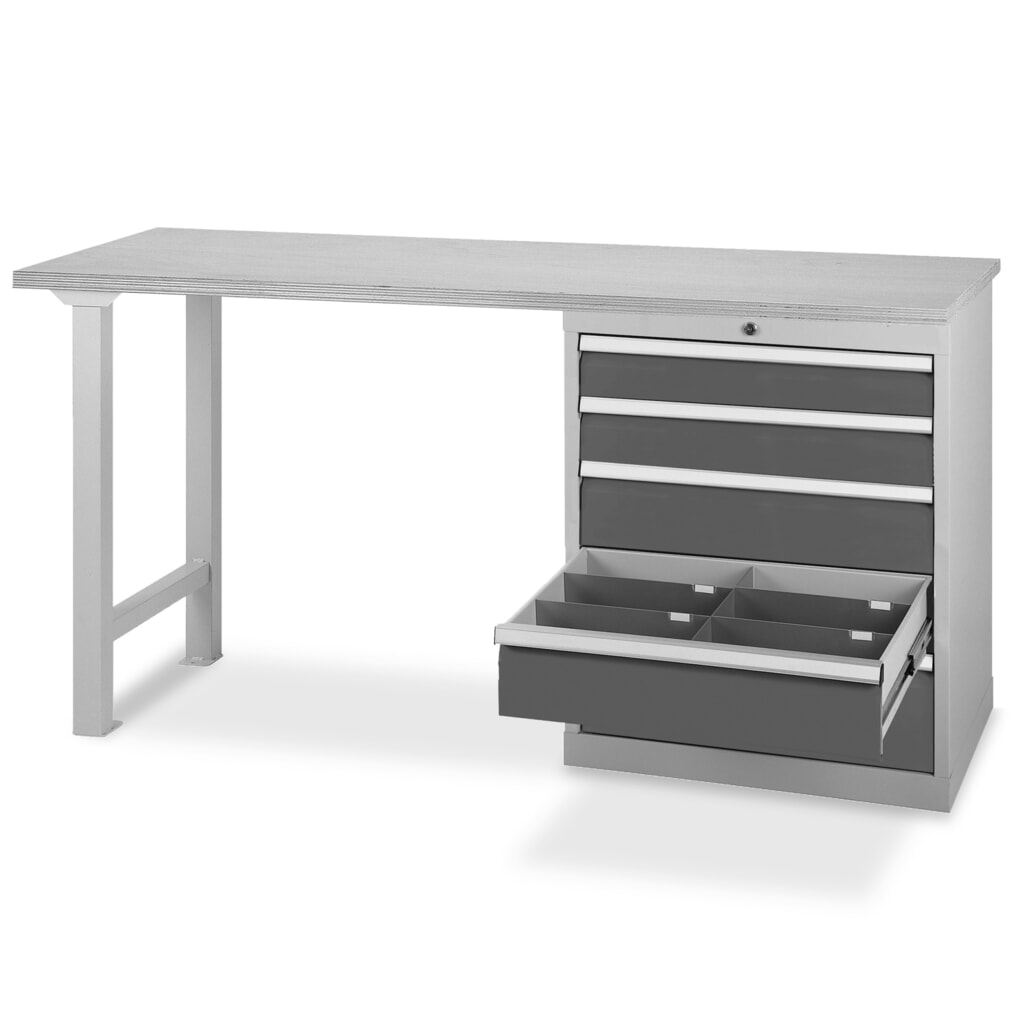 N° de l'image du produit 2 : Établi en ligne avec 5 tiroirs Bedrunka+Hirth, capacité de charge de 1 000 kg, H x l x P 859 x 1 500 x 600 mm