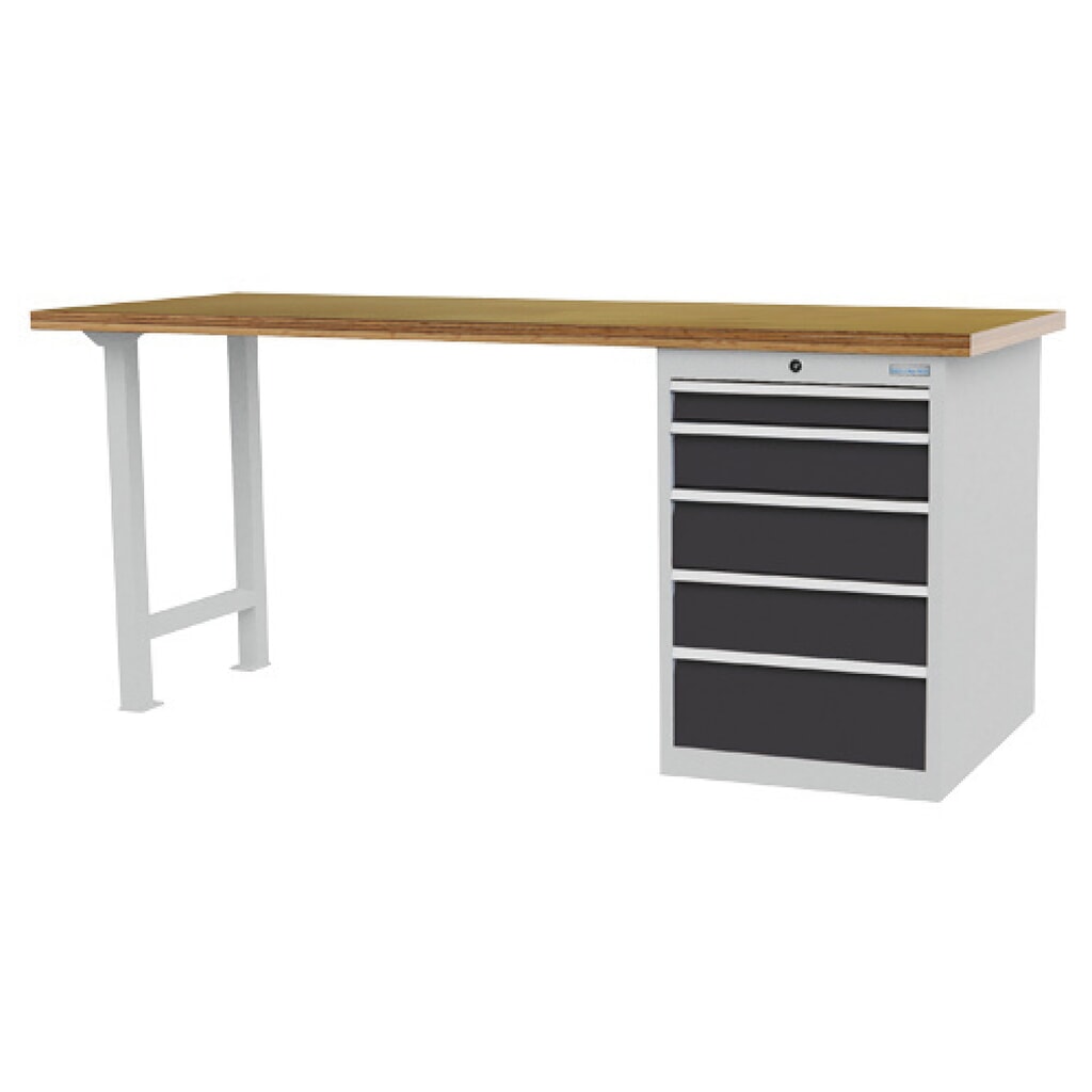 Illustration du produit: Établi en ligne R 18-24 Bedrunka+Hirth, H x l x P 859 x 2 000 x 750 mm, gris clair, gris anthracite, 5 tiroirs 1 x 75 + 1 x 125 + 2 x 150 + 1 x 200 mm