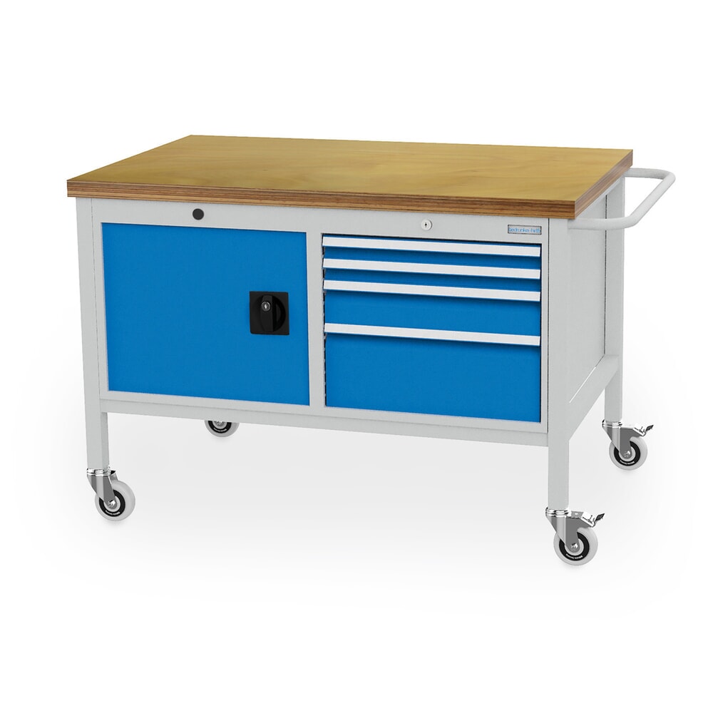N° de l'image du produit 1 : Établi mobile Bedrunka+Hirth, armoire, 4 tiroirs à différentes hauteurs, bleu clair