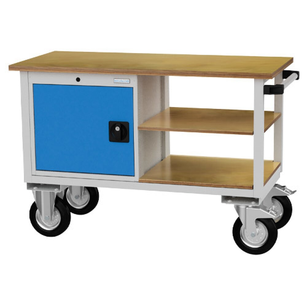 N° de l'image du produit 1 : Établi mobile R 18-16 Bedrunka+Hirth, H x l x P 820 x 1 200 x 540 mm, gris clair, bleu clair, 2 tablettes, 1 porte battante 1 x 400 mm