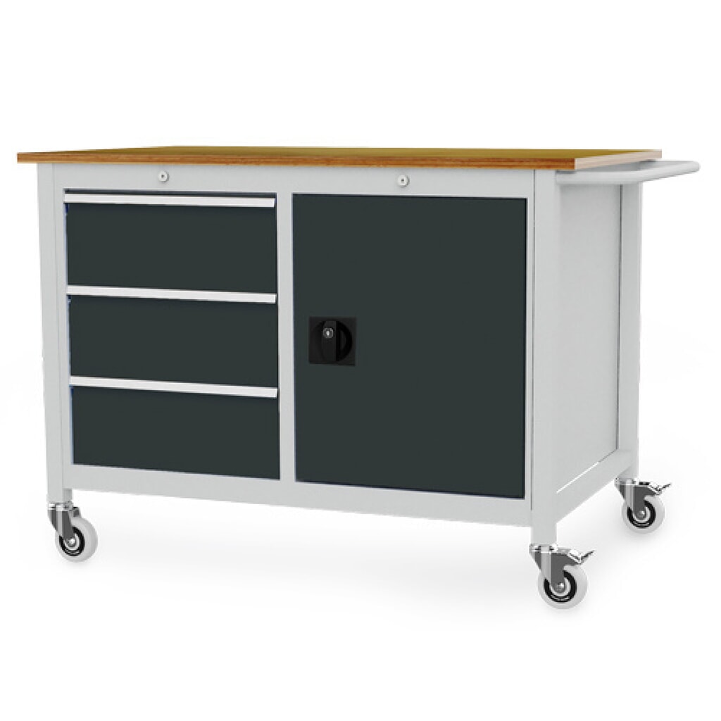 Établi mobile R 18-24 Bedrunka+Hirth, H x l x P 935 x 1 250 x 750 mm, gris clair, gris anthracite, 3 tiroirs 3 x 200 mm, 1 porte battante 1 x 600 mm Illustration du produit: Établi mobile R 18-24 Bedrunka+Hirth, H x l x P 935 x 1 250 x 750 mm, gris clair, gris anthracite, 3 tiroirs 3 x 200 mm, 1 porte battante 1 x 600 mm