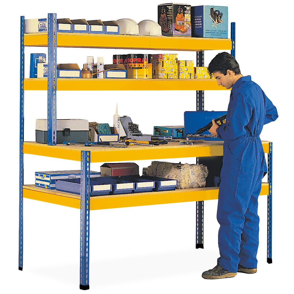 Illustration du produit: Établi NGS avec structure, charge par tablette 320 kg, 2 tablettes avec 1 renfort, HxlxP 1 981 / 990 x 1 841 x 773/316 mm