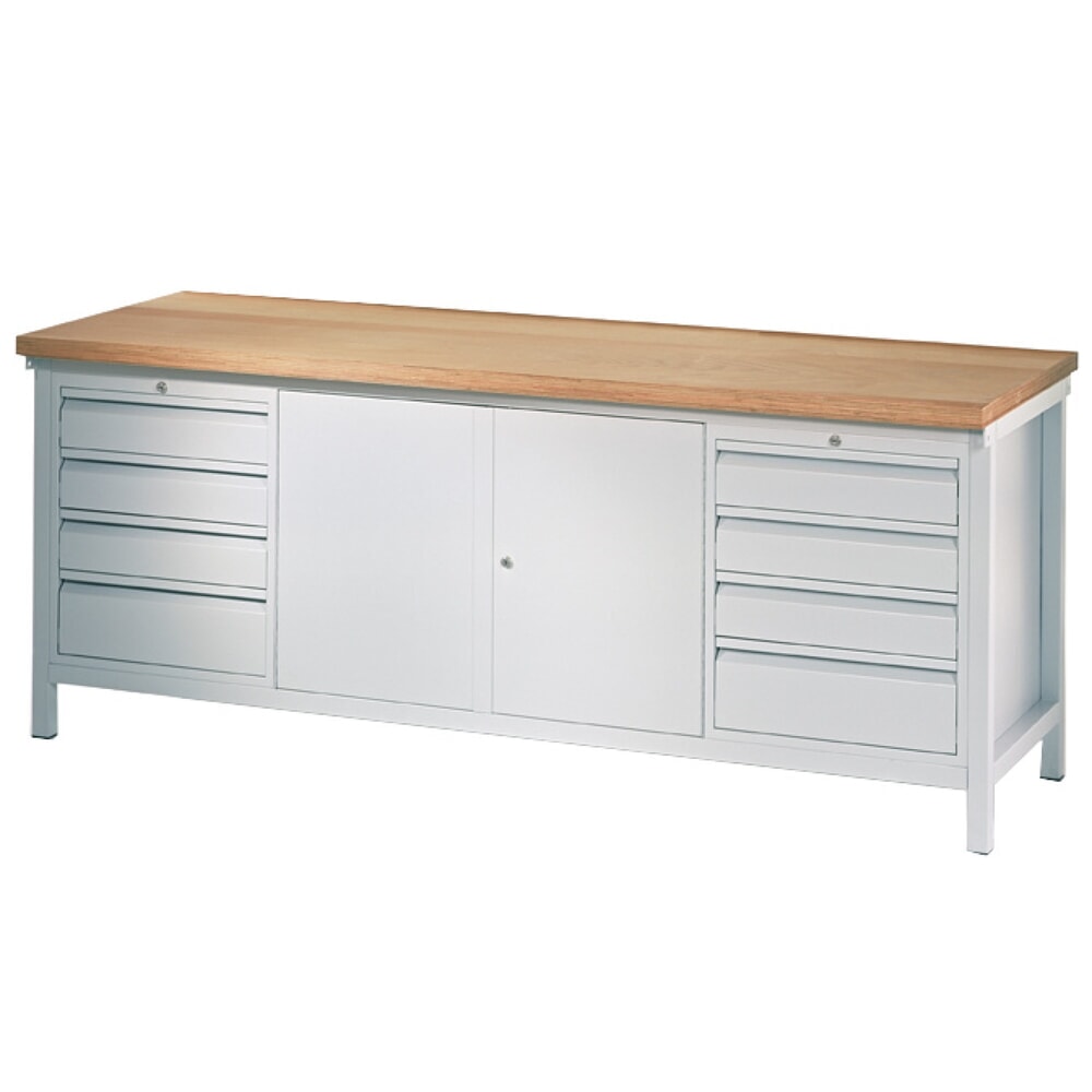 Illustration du produit: Établi PAVOY avec 2 blocs-tiroirs + armoire, H x l x P 900 x 2 000 x 700 mm, gris clair, gris clair