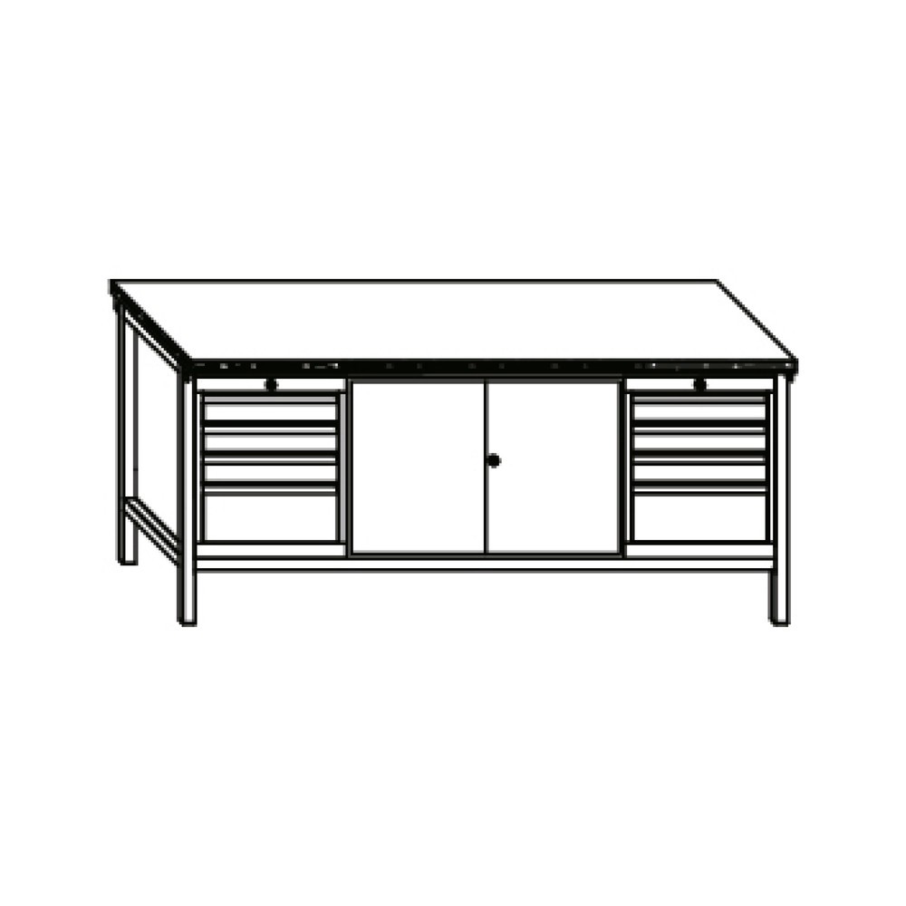 N° de l'image du produit 4 : Établi PAVOY avec 2 blocs-tiroirs + armoire, H x l x P 900 x 2 000 x 700 mm, gris anthracite, bleu gentiane