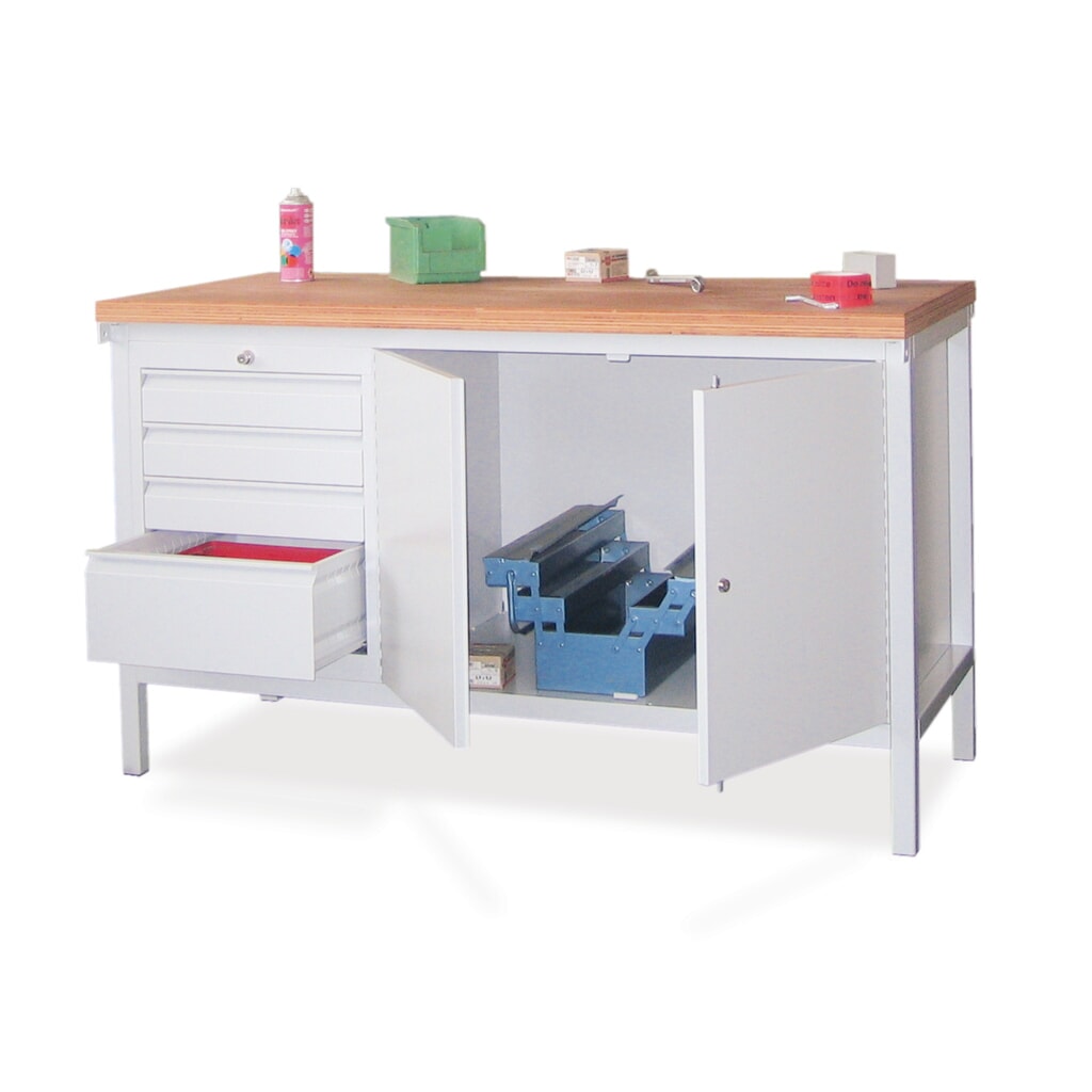 N° de l'image du produit 1 : Établi PAVOY avec bloc-tiroir + armoire, H x l x P 900 x 1 500 x 700 mm, gris anthracite, gris clair