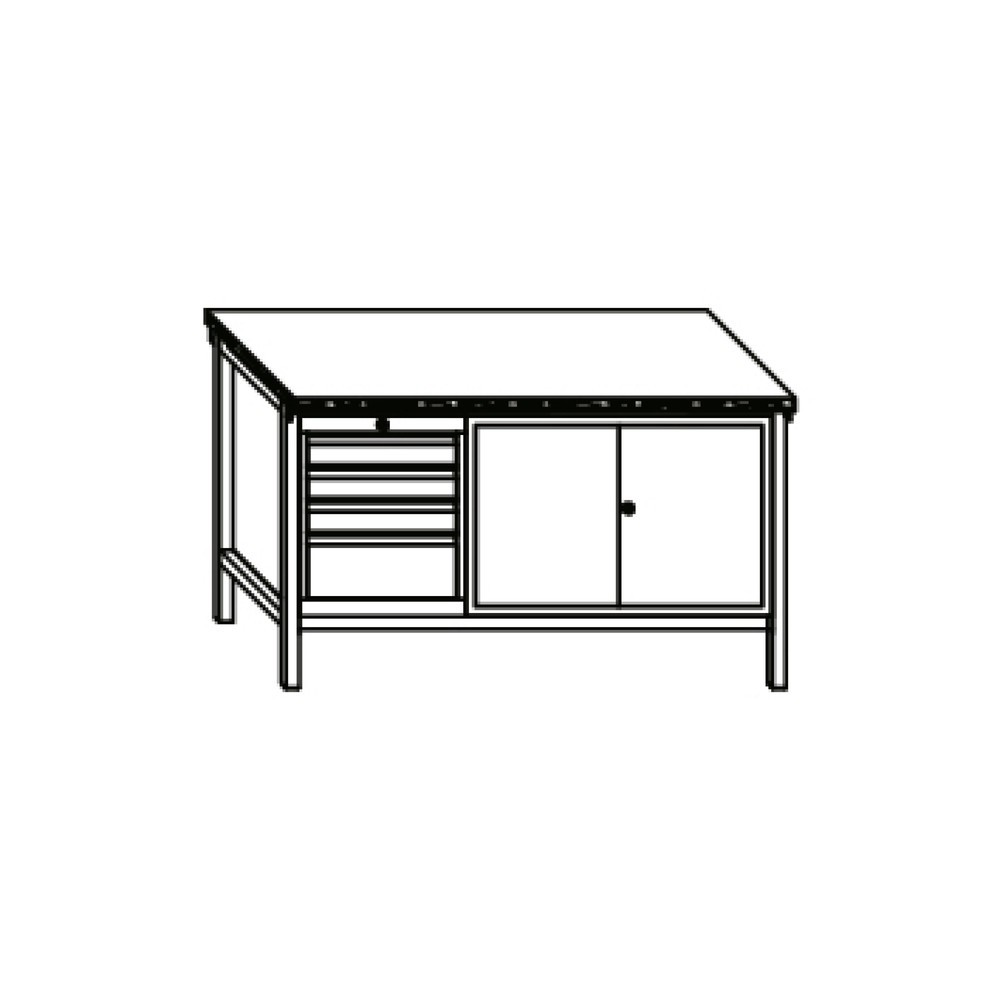 N° de l'image du produit 3 : Établi PAVOY avec bloc-tiroir + armoire, H x l x P 900 x 1 500 x 700 mm, gris clair, gris clair