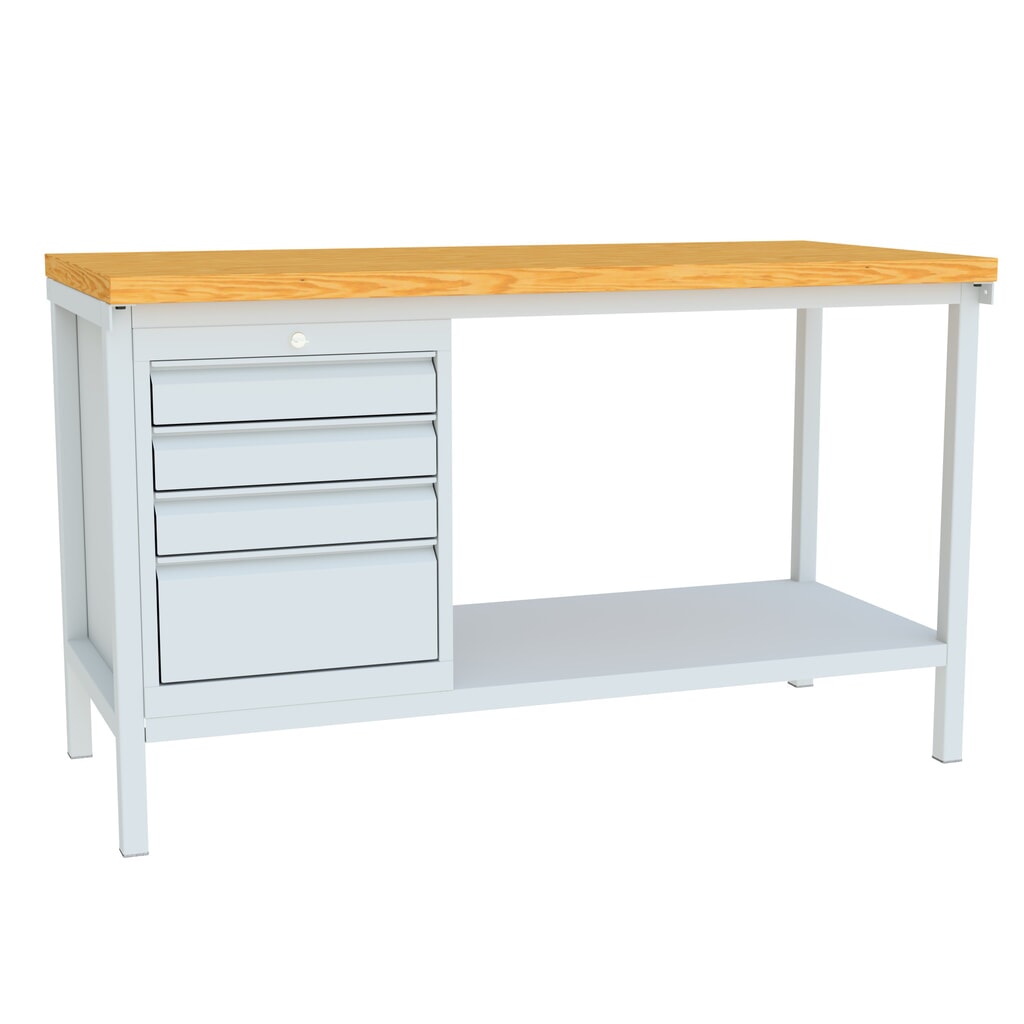 Illustration du produit: Établi PAVOY avec bloc-tiroir, H x l x P 900 x 1 500 x 700 mm, gris clair, gris clair