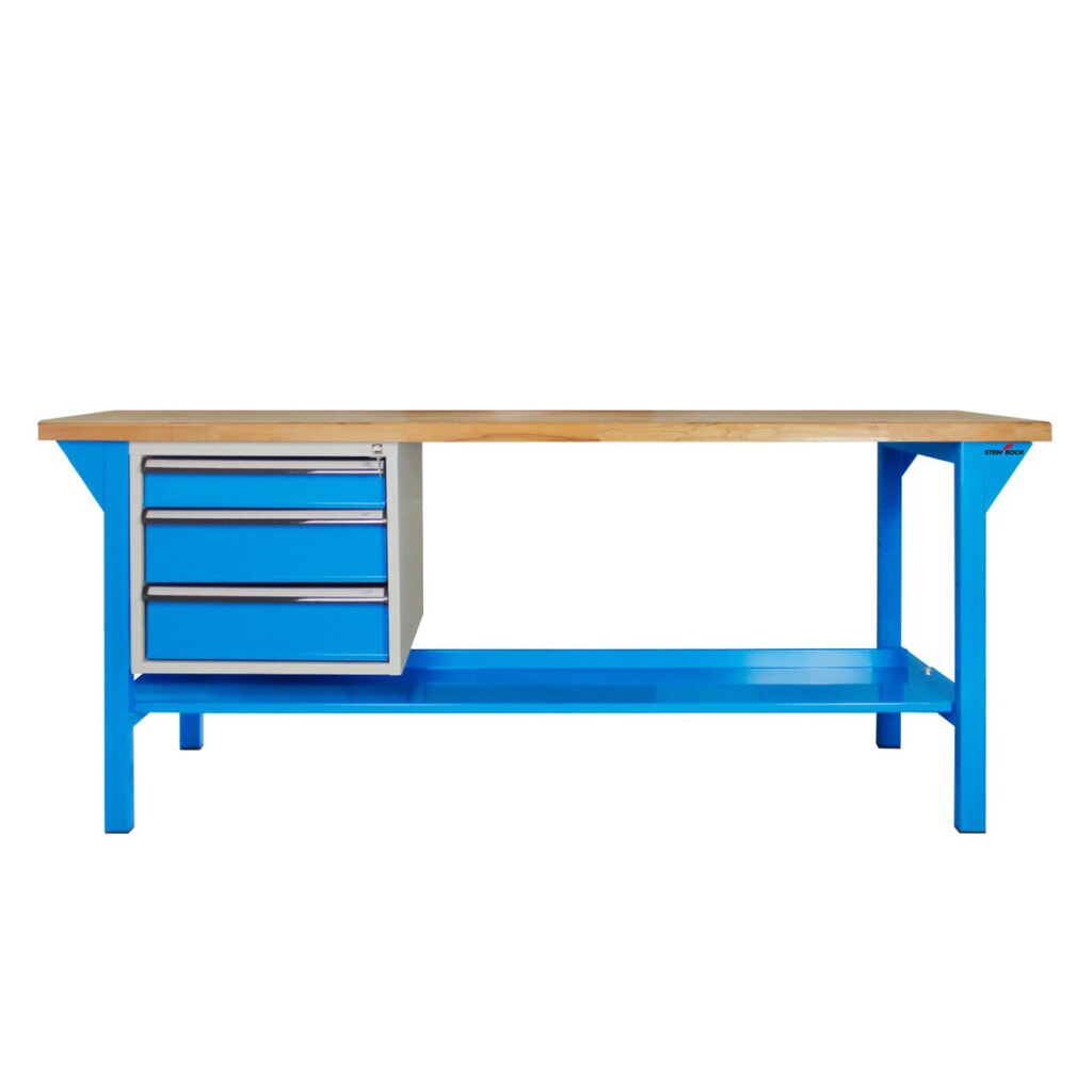 N° de l'image du produit 2 : Établi Pro Steinbock®, 3 tiroirs, 1 rangement, capacité de charge 500 kg, H x l x P 850 x 1 500 x 750 mm, RAL 5012
