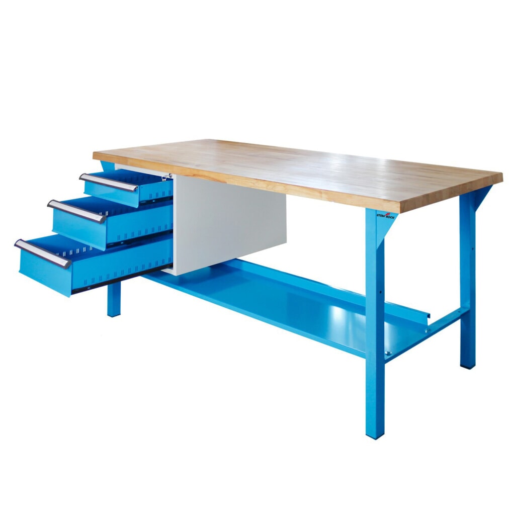 N° de l'image du produit 3 : Établi Pro Steinbock®, 3 tiroirs, 1 rangement, capacité de charge 500 kg, H x l x P 850 x 1 500 x 750 mm, RAL 5012