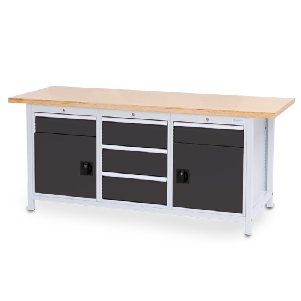 Illustration du produit: Établi R 18-24 Bedrunka+Hirth, H x l x P 859 x 2 000 x 750 mm, gris clair, gris anthracite, 5 tiroirs 2 x 150 + 3 x 200 mm, 2 portes battantes 2 x 450 mm