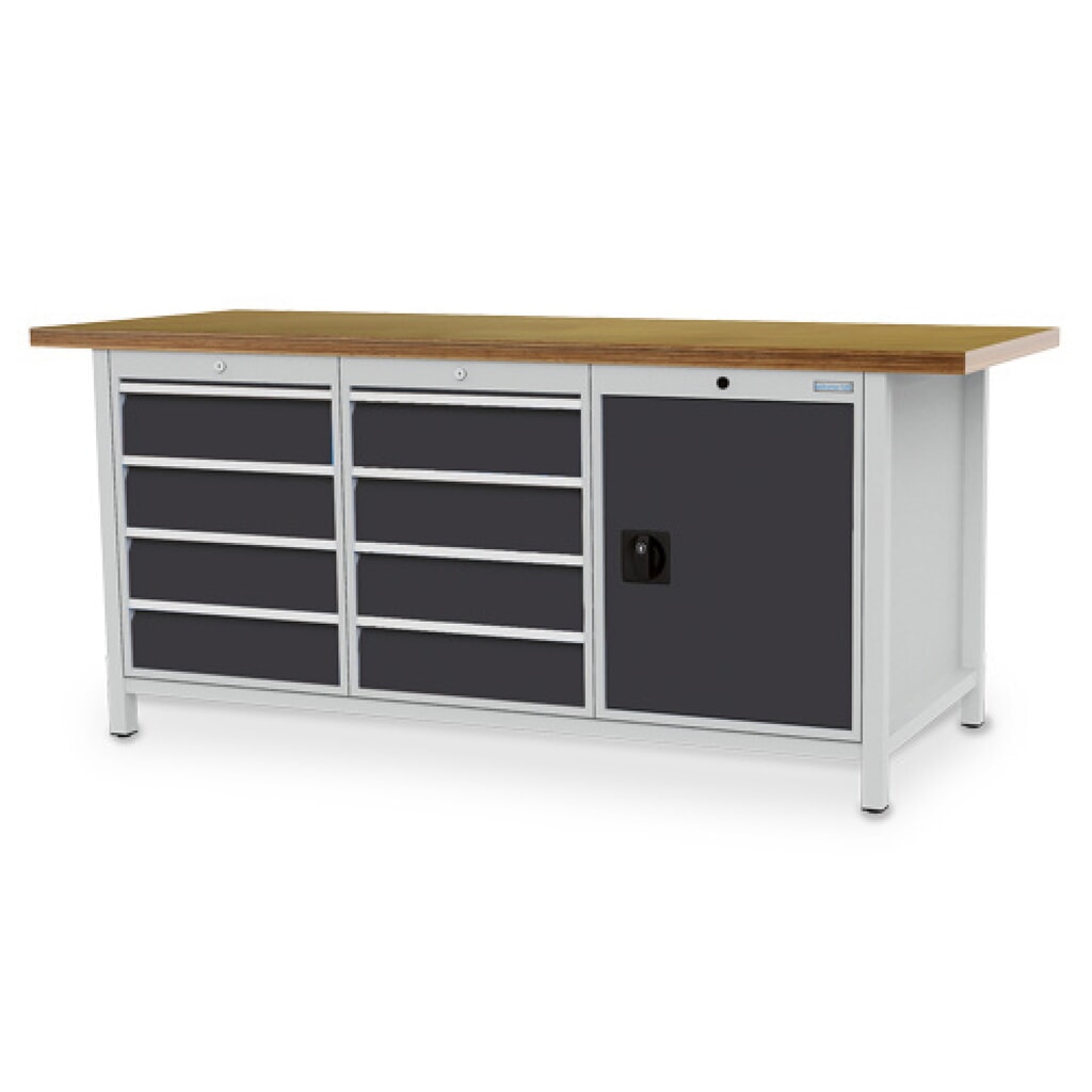 Illustration du produit: Établi R 18-24 Bedrunka+Hirth, H x l x P 859 x 2 000 x 750 mm, gris clair, gris anthracite, 8 tiroirs 8 x 150 mm, 1 porte battante 1 x 600 mm