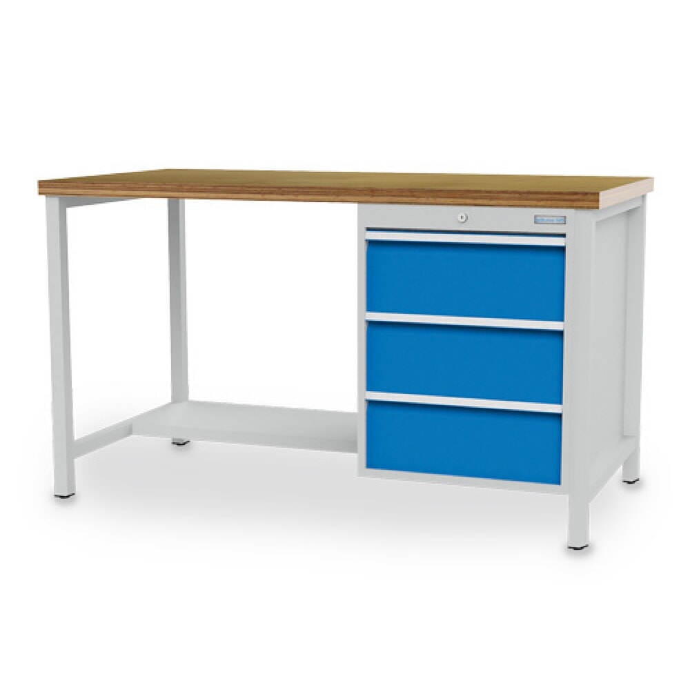 Illustration du produit: Armoire établi R 18-24 Bedrunka+Hirth, H x l x P 959 x 1 500 x 750 mm, gris clair, bleu clair, 3 tiroirs 3 x 200 mm