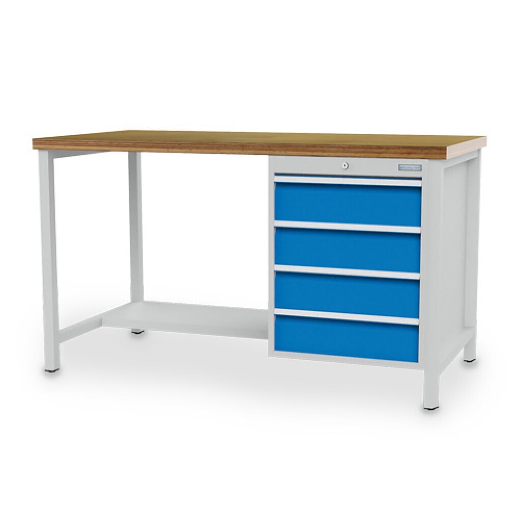 Illustration du produit: Établi R 18-24 Bedrunka+Hirth, H x l x P 859 x 2 000 x 750 mm, gris clair, bleu clair, 4 tiroirs 4 x 150 mm