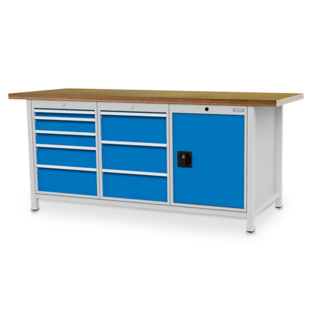 Établi R 18-24 Bedrunka+Hirth, H x l x P 959 x 2 000 x 750 mm, gris clair, bleu clair, 8 tiroirs 1 x 50 + 2 x 100 + 1 x 150 + 4 x 200 mm, 1 porte battante 1 x 600 mm Illustration du produit: Établi R 18-24 Bedrunka+Hirth, H x l x P 959 x 2 000 x 750 mm, gris clair, bleu clair, 8 tiroirs 1 x 50 + 2 x 100 + 1 x 150 + 4 x 200 mm, 1 porte battante 1 x 600 mm