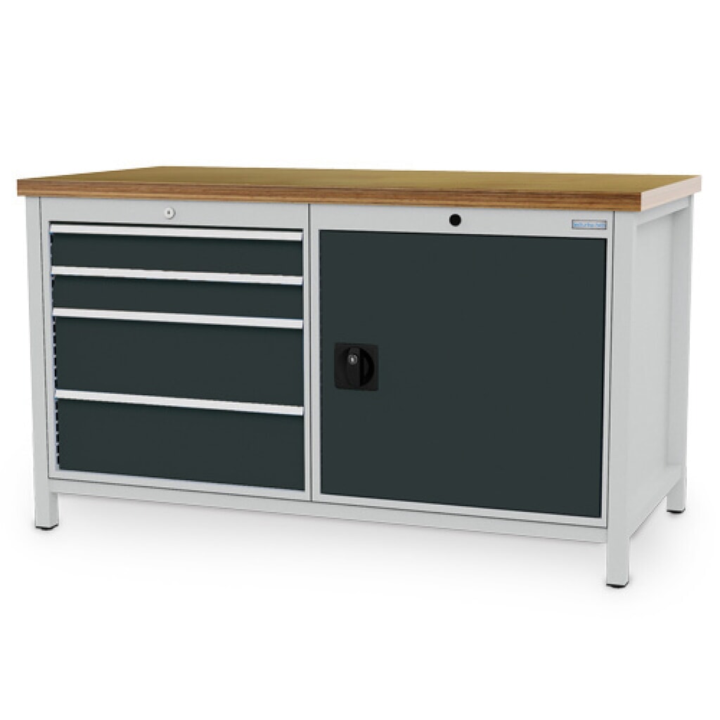 Établi R 24-24 Bedrunka+Hirth, H x l x P 859 x 1 500 x 750 mm, gris clair, gris anthracite, 4 tiroirs 4 x 200 mm, 1 porte battante 1 x 600 mm Illustration du produit: Établi R 24-24 Bedrunka+Hirth, H x l x P 859 x 1 500 x 750 mm, gris clair, gris anthracite, 4 tiroirs 4 x 200 mm, 1 porte battante 1 x 600 mm